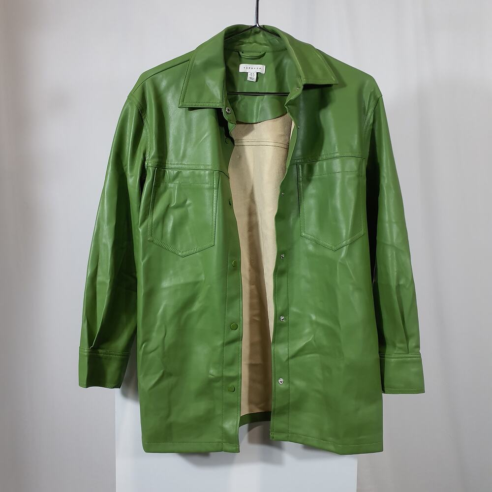 Topshop Maddie Faux Leather Button-Up Shirt Size 4 US - Picture 2 of 4